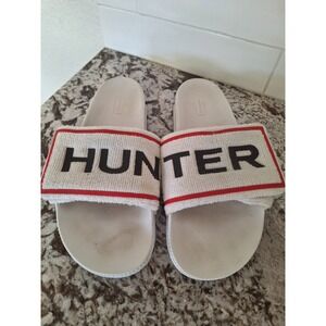 Hunter Original Terry Towelling Logo‎ Slides Women's Slip-on Sandals US 10